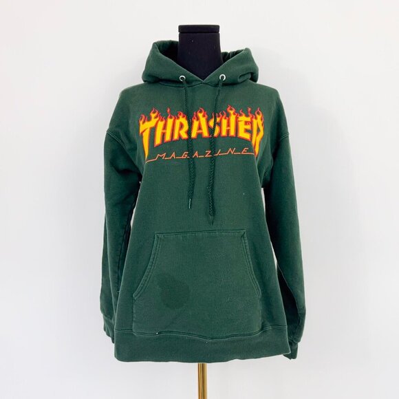 THRASHER LOGO GREEN HOODIE * FLAWS SHOWN - Picture 3 of 10